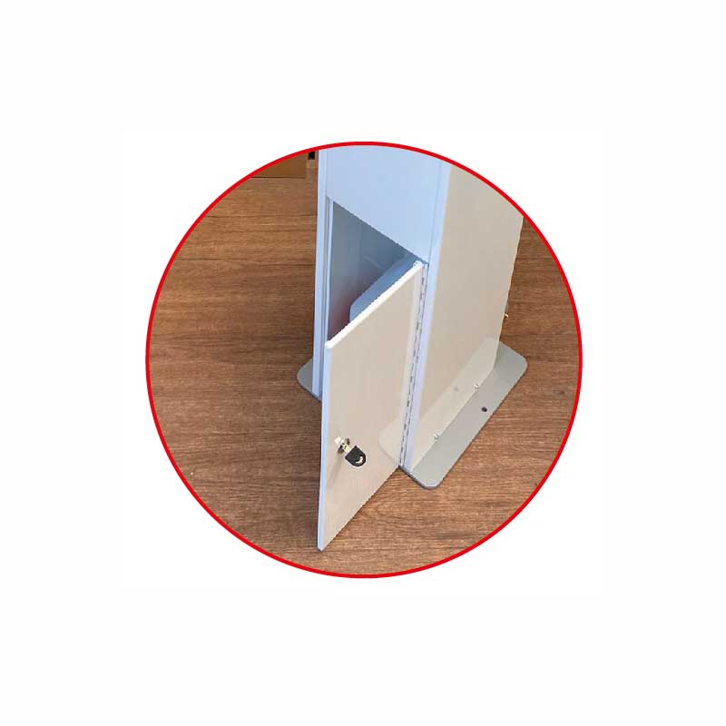 Detalle puerta trasera del Dispensador de Gel Desinfectante Con Pedal Detalle puerta trasera del Dispensador de Gel Desinfectante Con Pedal